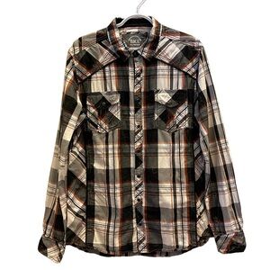 BKE Standard Fit‎ Western Plaid with Black Pearl Snap Button Down Shirt Size:  L